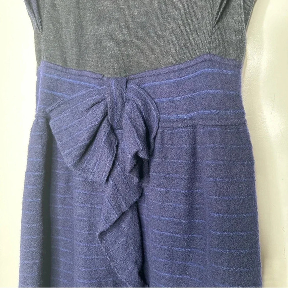 Anthropologie MOTH Curtain Call Blue/Grey Stripe Flutter Sleeve Wool Blend Dress - Picture 5 of 10